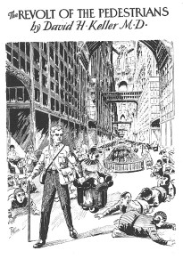 A Frank R. Paul illustration from the David Keller science fiction short story, "The Revolt of the Pedestrians"