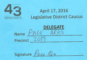 A scan of my Democratic Party delegate credential