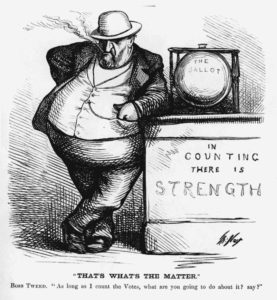 A political cartoon by Thomas Nast lampooning the money, power and corruption of Boss Tweed.