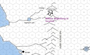 A section of the map of Udra, showing where Nightfang is located.