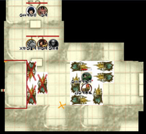 Screenshot of Bussell and Hinkwe surrounded by Spellgaunts