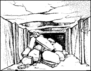 An illustration showing the cave in that Bussell caused. 