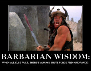 A photo of Arnold Schwarzenegger, at his California surfer boy best, in Conan the Barbarian.
