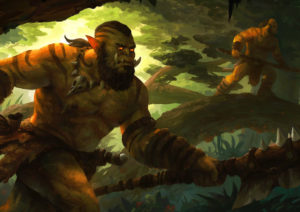 An illustration of two orcs in a jungle. Neither of these orcs look like Hit Phar, who is blonde and green.