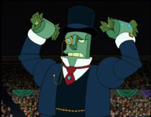 A screenshot of the billionaire robot from Futurama.